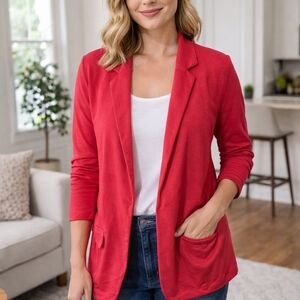 Magaschoni Womens Red Knit Blazer Jacket Size L Rayon Spandex RN‎ 93178